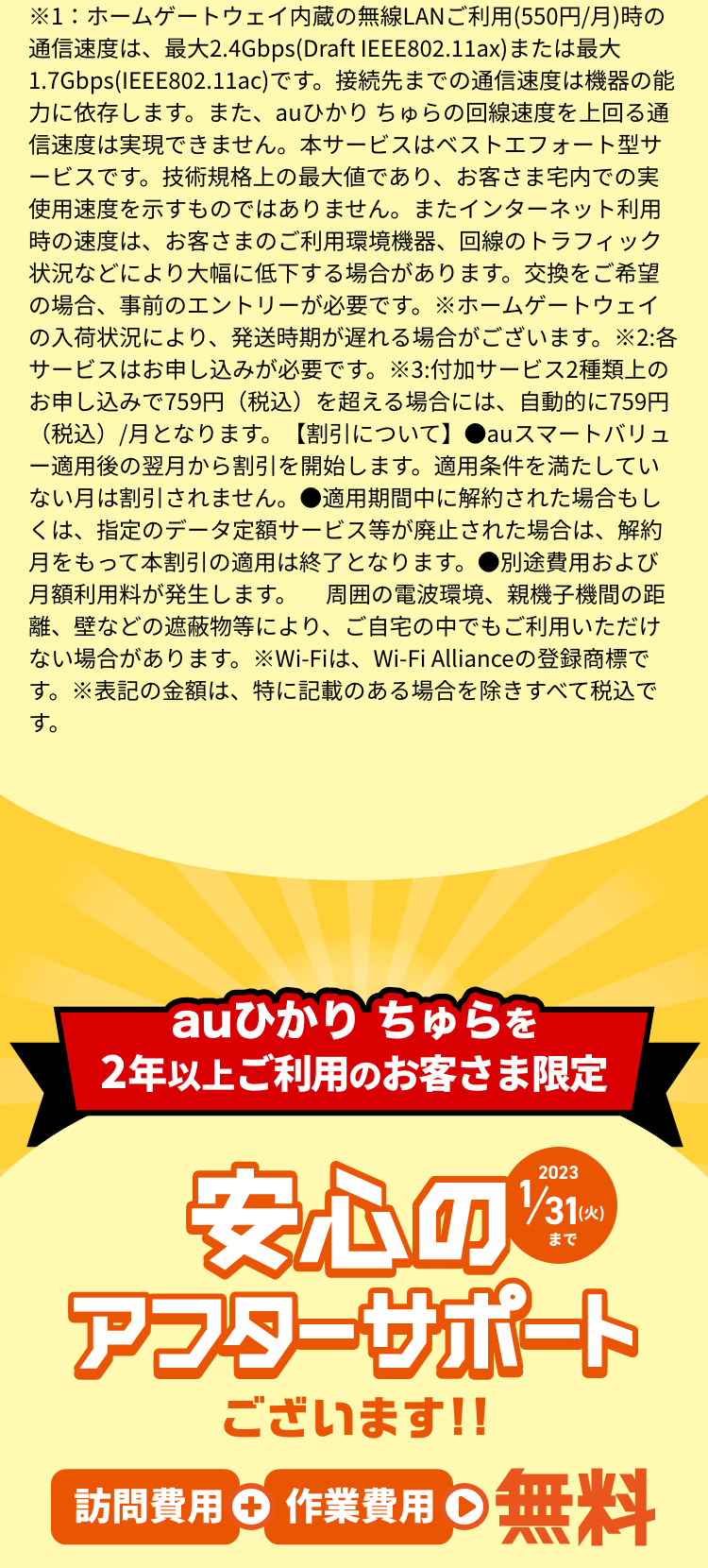 auひかり ちゅらを2年以上ご利用のお客さま限定 安心のアフターサポートございます!!